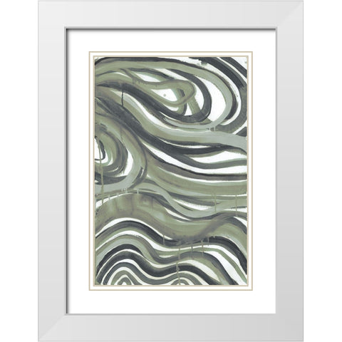 Emerald Swirls 1 White Modern Wood Framed Art Print with Double Matting by Haynes, Smith