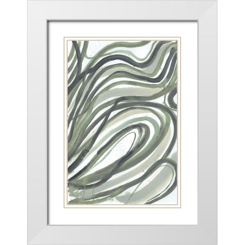 Emerald Swirls 2 White Modern Wood Framed Art Print with Double Matting by Haynes, Smith