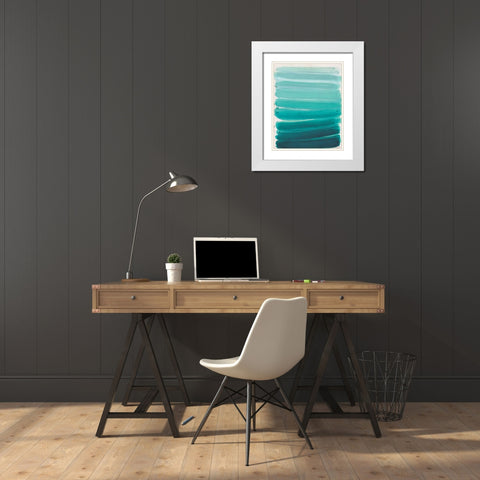 Ombre Teal White Modern Wood Framed Art Print with Double Matting by Haynes, Smith