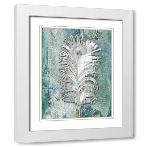 Silvery Peacock 1 White Modern Wood Framed Art Print with Double Matting by Haynes, Smith
