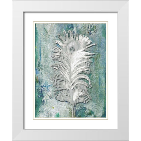Silvery Peacock 1 White Modern Wood Framed Art Print with Double Matting by Haynes, Smith