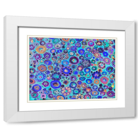 Dark Blue Floral White Modern Wood Framed Art Print with Double Matting by Lewis, Sharalee