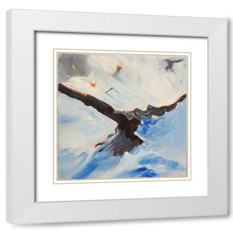 Crow In Flight White Modern Wood Framed Art Print with Double Matting by Lewis, Sharalee