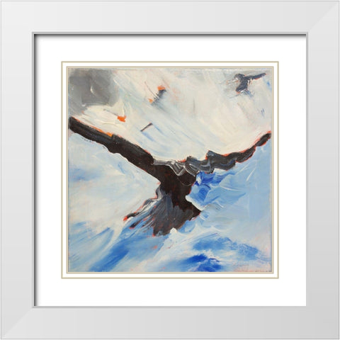 Crow In Flight White Modern Wood Framed Art Print with Double Matting by Lewis, Sharalee