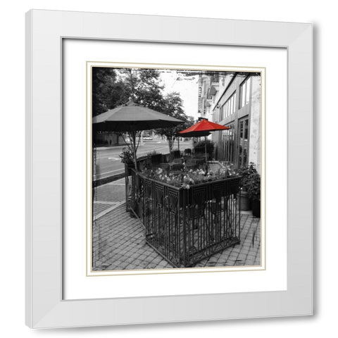 Red Restaurant Umbrella Pop White Modern Wood Framed Art Print with Double Matting by Lewis, Sheldon
