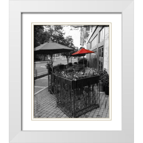 Red Restaurant Umbrella Pop White Modern Wood Framed Art Print with Double Matting by Lewis, Sheldon