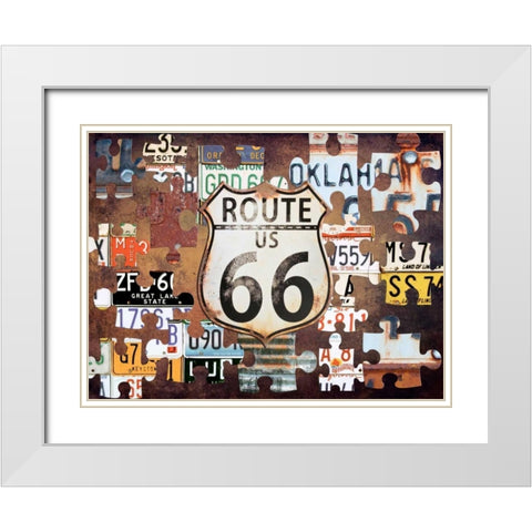 Route 66 Puzzle White Modern Wood Framed Art Print with Double Matting by Lewis, Sheldon