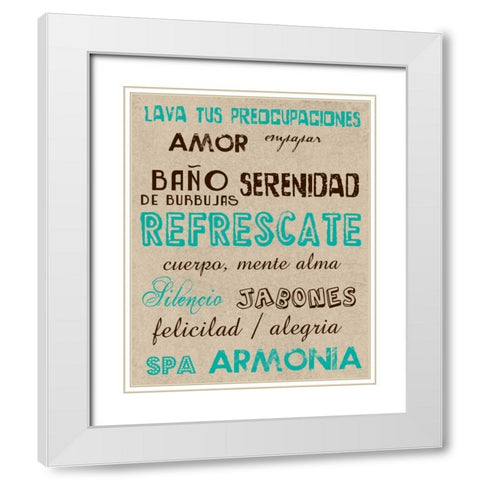 Spanish Typography Bath White Modern Wood Framed Art Print with Double Matting by Lewis, Sheldon