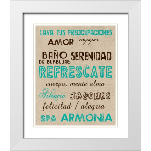 Spanish Typography Bath White Modern Wood Framed Art Print with Double Matting by Lewis, Sheldon