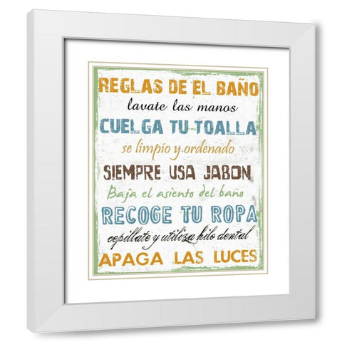 Spanish Bath Rules White Modern Wood Framed Art Print with Double Matting by Lewis, Sheldon