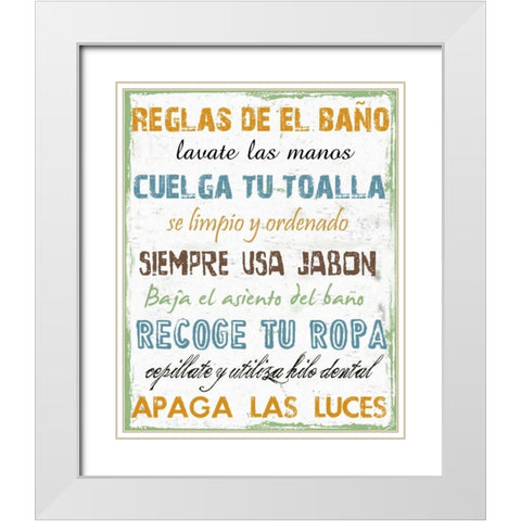Spanish Bath Rules White Modern Wood Framed Art Print with Double Matting by Lewis, Sheldon