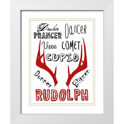 Santas Reindeer White Modern Wood Framed Art Print with Double Matting by Lewis, Sheldon