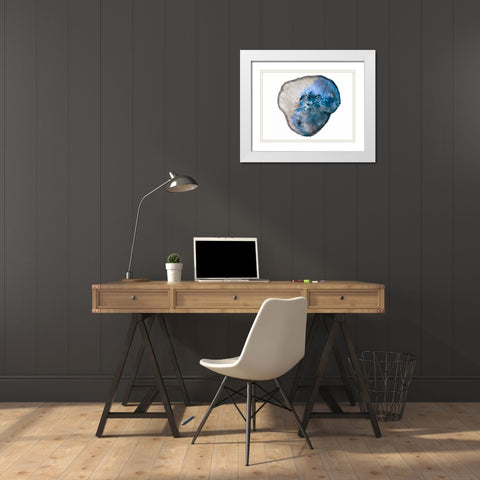 Blue Rings Of Saturn White Modern Wood Framed Art Print with Double Matting by Lewis, Sheldon