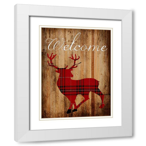 Holiday Deer White Modern Wood Framed Art Print with Double Matting by Lewis, Sheldon