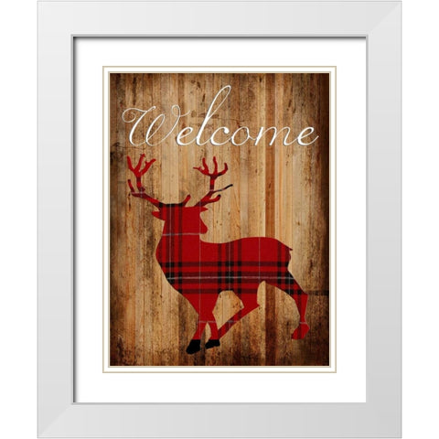 Holiday Deer White Modern Wood Framed Art Print with Double Matting by Lewis, Sheldon