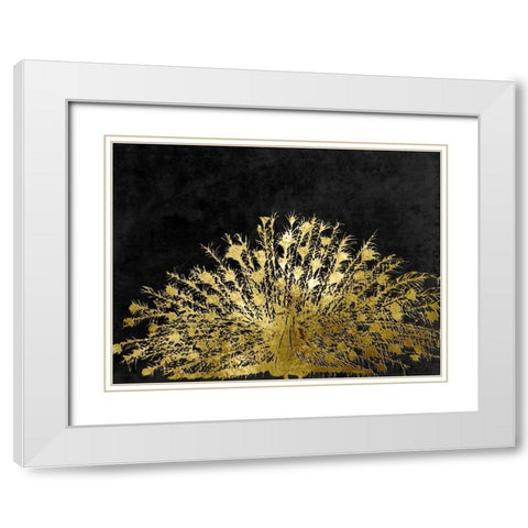 Golden Peacock 2 White Modern Wood Framed Art Print with Double Matting by Lewis, Sheldon
