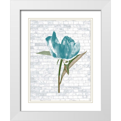 Blue Brick Floral White Modern Wood Framed Art Print with Double Matting by Lewis, Sheldon
