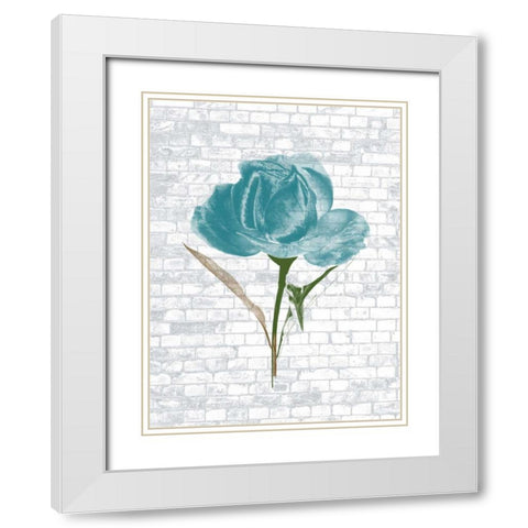 Blue Brick Floral 2 White Modern Wood Framed Art Print with Double Matting by Lewis, Sheldon