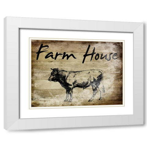 Farm House Bull White Modern Wood Framed Art Print with Double Matting by Lewis, Sheldon
