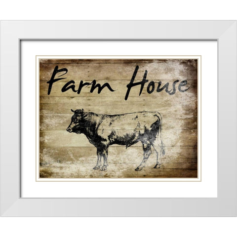 Farm House Bull White Modern Wood Framed Art Print with Double Matting by Lewis, Sheldon