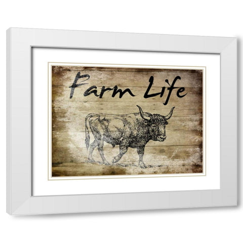 Farm Life Bull White Modern Wood Framed Art Print with Double Matting by Lewis, Sheldon