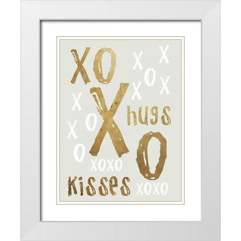 Hugs and Kisses Gold White Modern Wood Framed Art Print with Double Matting by Lewis, Sheldon