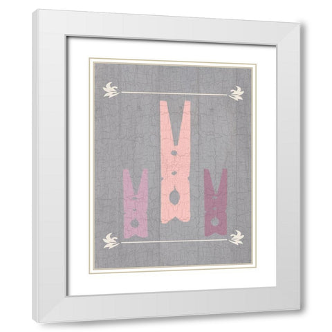 Laundry Pins White Modern Wood Framed Art Print with Double Matting by Lewis, Sheldon