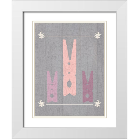 Laundry Pins White Modern Wood Framed Art Print with Double Matting by Lewis, Sheldon