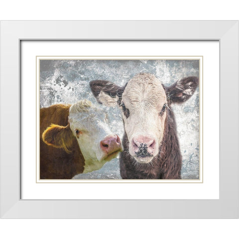 Two Moo White Modern Wood Framed Art Print with Double Matting by Lewis, Sheldon