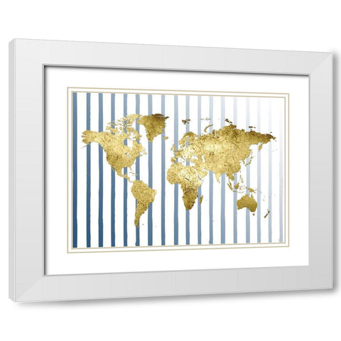 Striped Map White Modern Wood Framed Art Print with Double Matting by Lewis, Sheldon