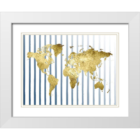 Striped Map White Modern Wood Framed Art Print with Double Matting by Lewis, Sheldon