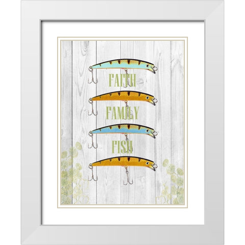 Faith Family Fish White Modern Wood Framed Art Print with Double Matting by Lewis, Sheldon
