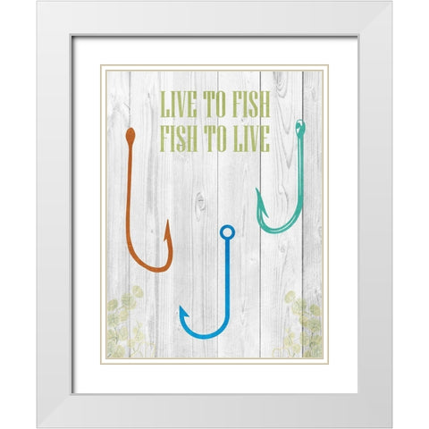 Live To Fish White Modern Wood Framed Art Print with Double Matting by Lewis, Sheldon