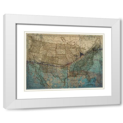 Blue Blue Map America White Modern Wood Framed Art Print with Double Matting by Lewis, Sheldon