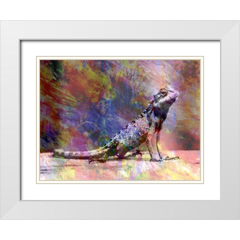 Hello Geco White Modern Wood Framed Art Print with Double Matting by Lewis, Sheldon