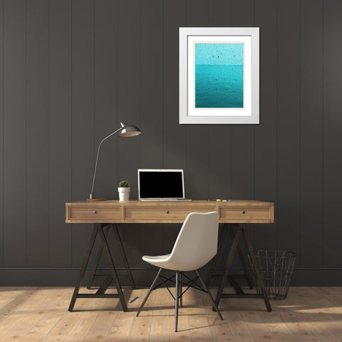 Teal Rain Drops White Modern Wood Framed Art Print with Double Matting by Lewis, Sheldon