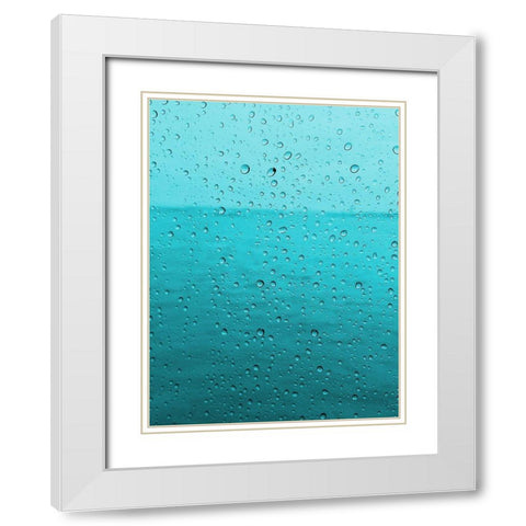 Teal Rain Drops White Modern Wood Framed Art Print with Double Matting by Lewis, Sheldon