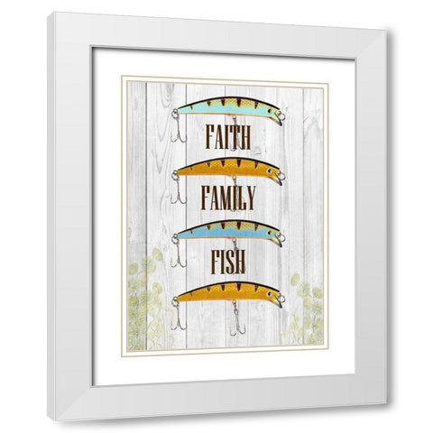Faith Family Fish White Modern Wood Framed Art Print with Double Matting by Lewis, Sheldon