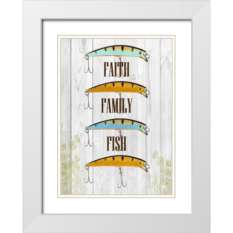 Faith Family Fish White Modern Wood Framed Art Print with Double Matting by Lewis, Sheldon
