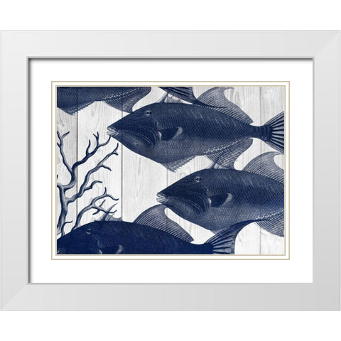 Blue Fishe White Modern Wood Framed Art Print with Double Matting by Lewis, Sheldon