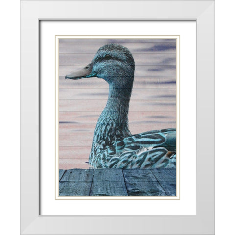 Aqua Duck White Modern Wood Framed Art Print with Double Matting by Lewis, Sheldon