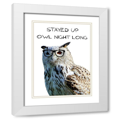 Owl Night White Modern Wood Framed Art Print with Double Matting by Lewis, Sheldon
