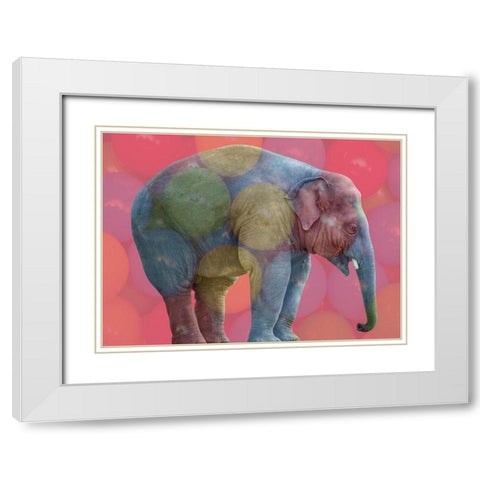 Playpen Elephant White Modern Wood Framed Art Print with Double Matting by Lewis, Sheldon
