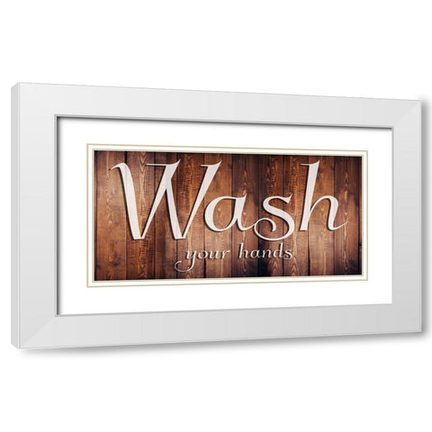 Wash Your Hands White Modern Wood Framed Art Print with Double Matting by Lewis, Sheldon