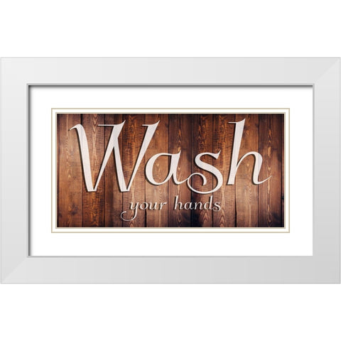 Wash Your Hands White Modern Wood Framed Art Print with Double Matting by Lewis, Sheldon