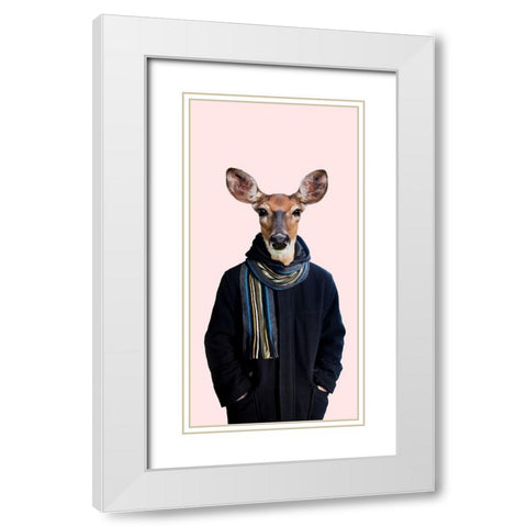 Big Buck White Modern Wood Framed Art Print with Double Matting by Lewis, Sheldon