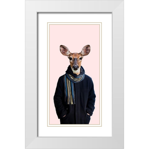 Big Buck White Modern Wood Framed Art Print with Double Matting by Lewis, Sheldon