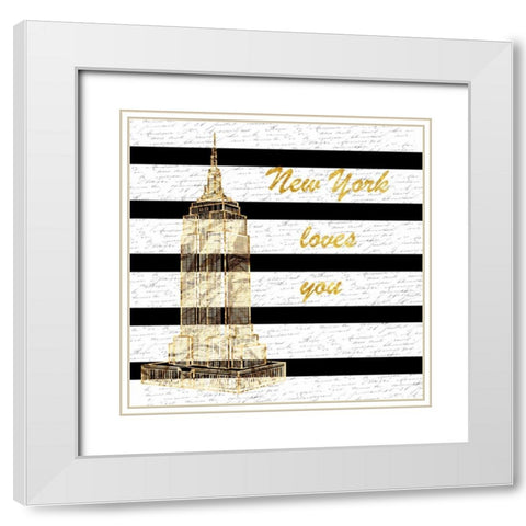 Golden New York Romance White Modern Wood Framed Art Print with Double Matting by Lewis, Sheldon