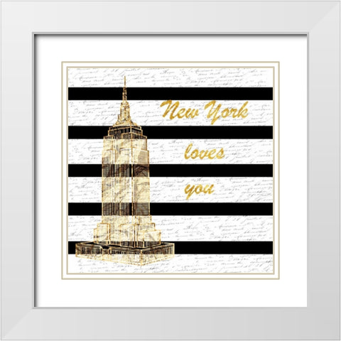 Golden New York Romance White Modern Wood Framed Art Print with Double Matting by Lewis, Sheldon