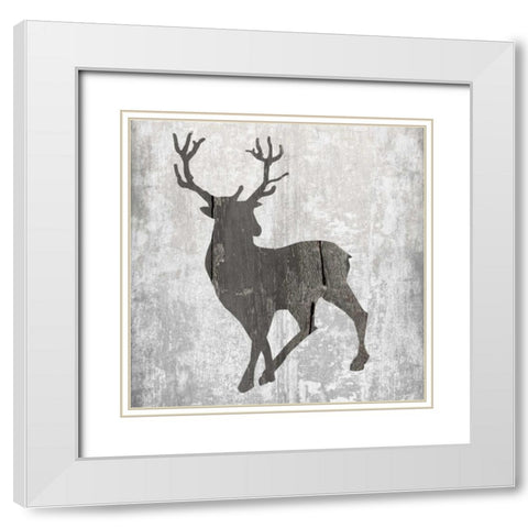 Buck Hunt Gray White Modern Wood Framed Art Print with Double Matting by Lewis, Sheldon